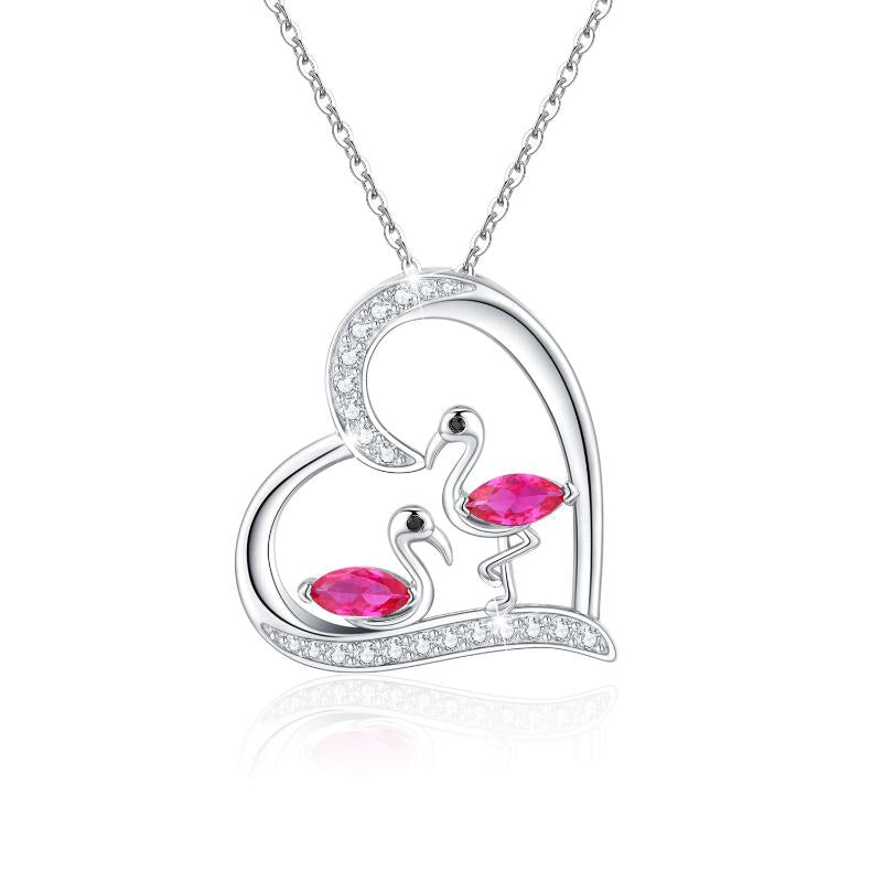Sterling Silver Animal Heart Pendant Flamingo Bird Pendant Necklace