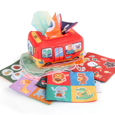 Educação infantil infantil para bebê, caixa de lenços à prova de lágrimas, brinquedo de extração de papel, conforto educacional, exercício de tecido, livro de pano de educação infantil